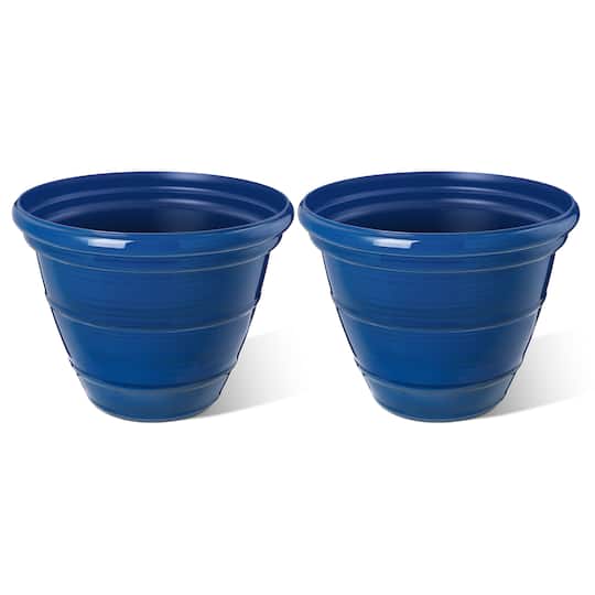 Glitzhome® Round Faux Ceramic Pot Plastic Planter Set